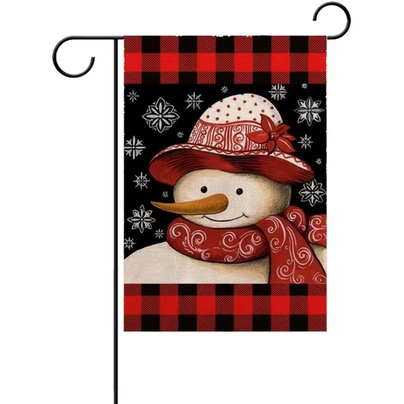 Set of 2 Santa Snowman Plaid Garden Flags 18x12 - Picture 2 of 3
